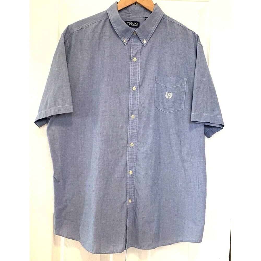Chaps Easy Care Button-Down Shirt Mens XXL Blue Small Gingham Preppy Classic